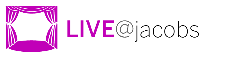 Purple curtain logo with text "LIVE@jacobs: streaming & on-demand"