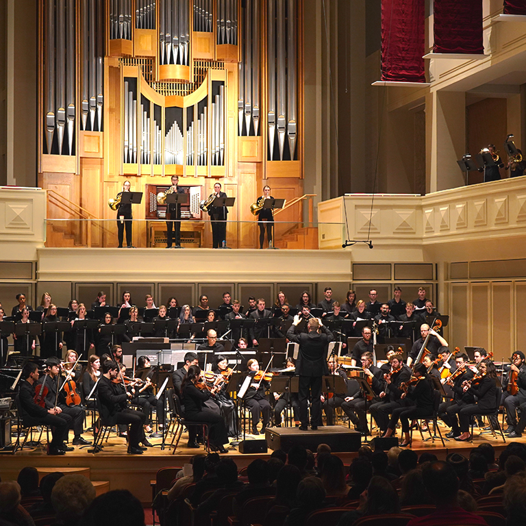 Notus choral ensemble and Orchestra concert inside Auer Hall. 