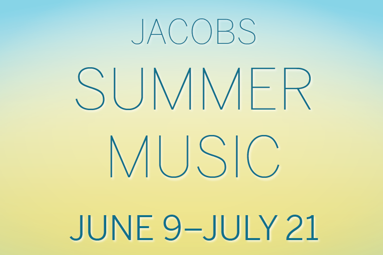 Jacobs Summer Music Festival on a yellow and blue background