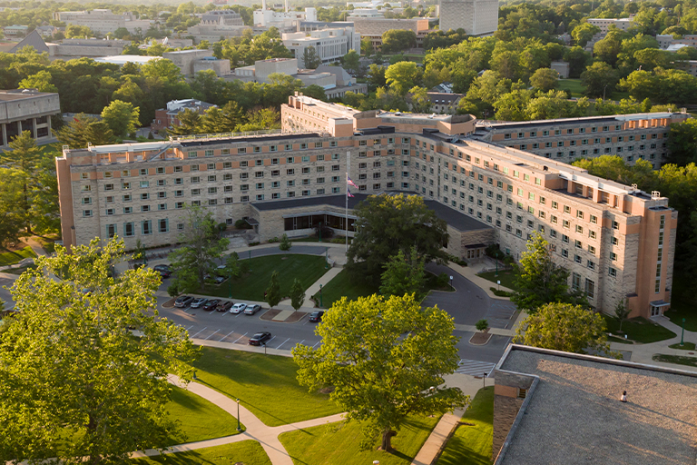 Ariel view of Read dormitory, located near the heart of IU Jacobs School of Music.